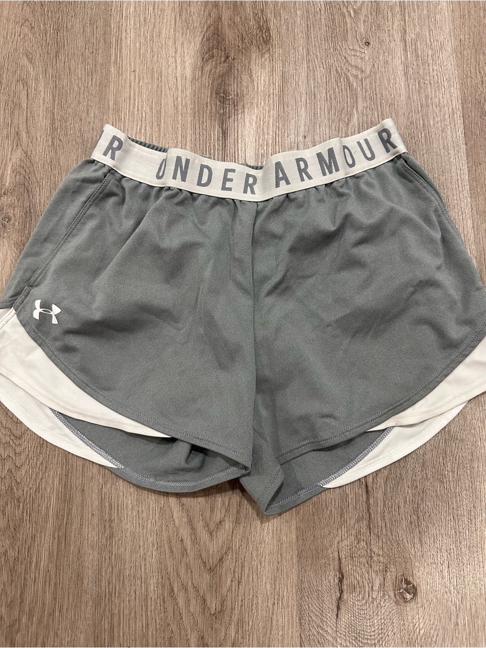 Under Armour Women's Gray Athletic Shorts with White Waistband